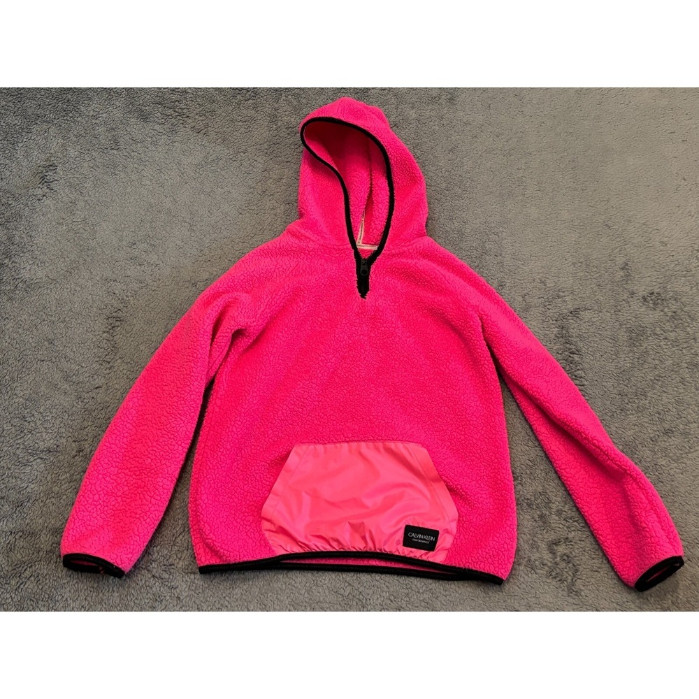 Calvin Klein Performance Sherpa Hoodie Womens Small Pink Jacket 1/4 Zip Pullover